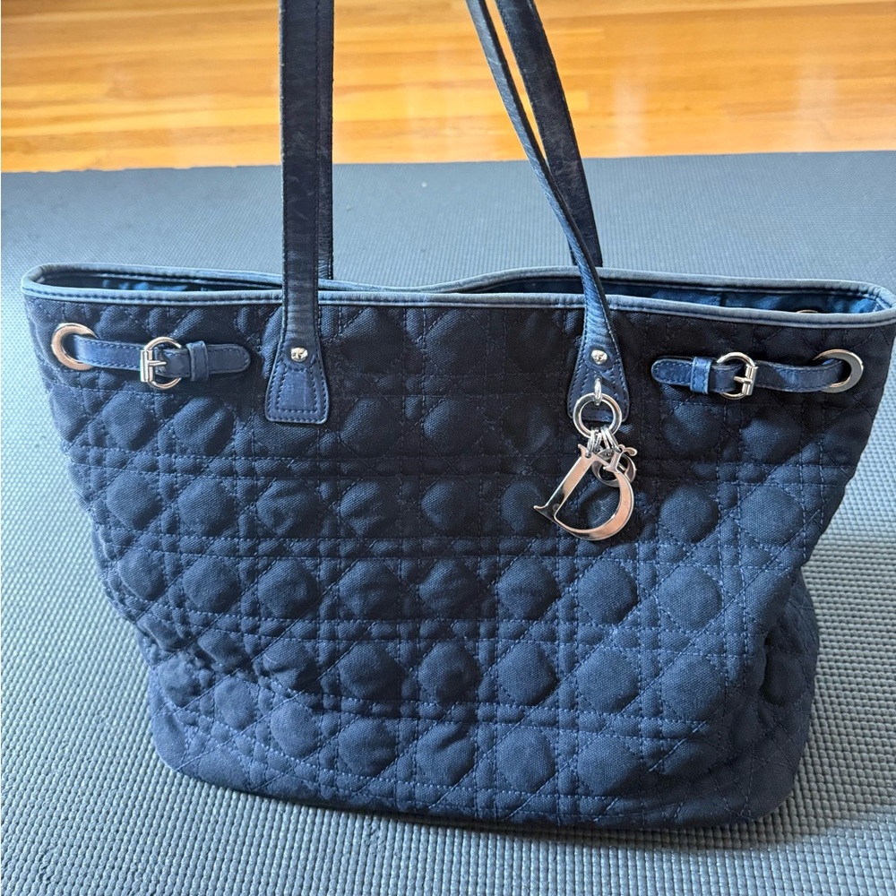 Dior Cannage Panarea Navy Blue Quilted Tote Bag